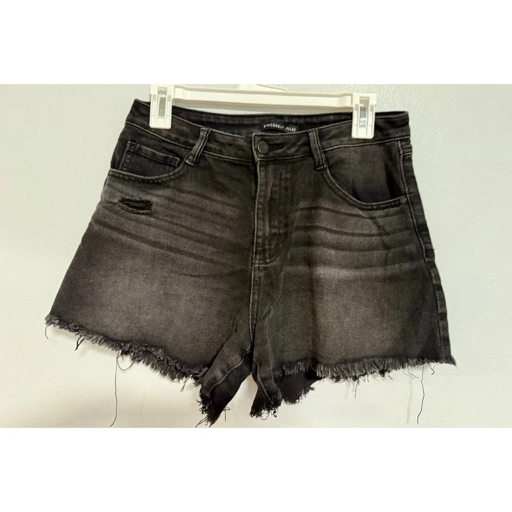 Sincerely Jules Denim Shorts‎ Women 7/28 Black Excellent Distressed Cut Off